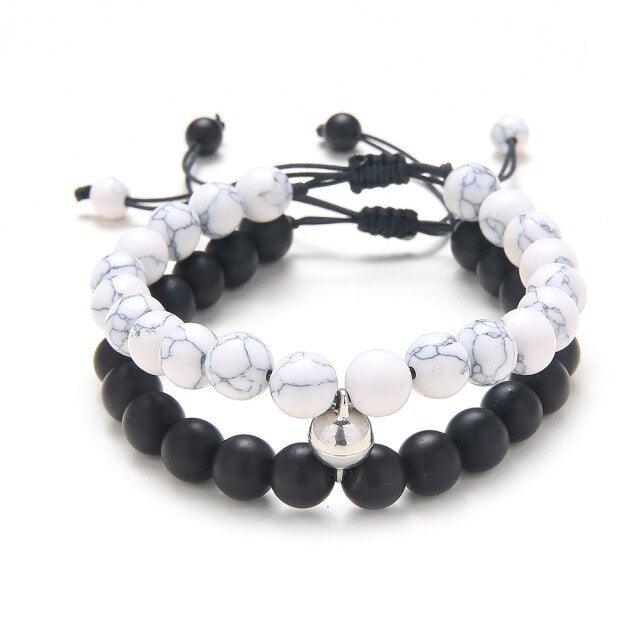 2PCS Couple Bracelets Sets Women Mens Distance Black White Beads Magnet Attract Charm Braiding Bracelet Couples Bracelets Magnetic Distance Bracelets His And Her Stone Bracelet