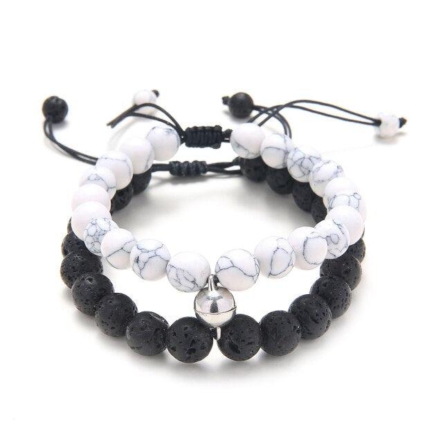 2PCS Couple Bracelets Sets Women Mens Distance Black White Beads Magnet Attract Charm Braiding Bracelet Couples Bracelets Magnetic Distance Bracelets His And Her Stone Bracelet