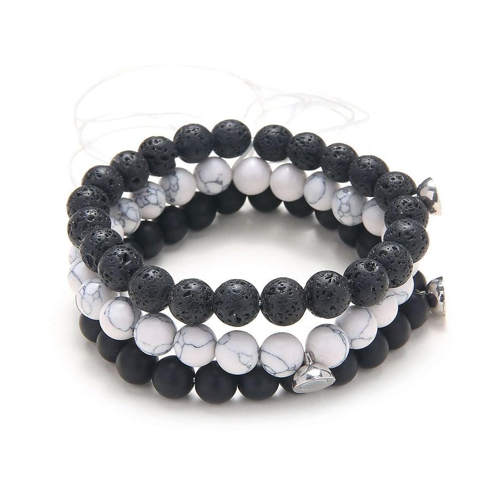 2PCS Couple Bracelets Sets Women Mens Distance Black White Beads Magnet Attract Charm Braiding Bracelet Couples Bracelets Magnetic Distance Bracelets His And Her Stone Bracelet