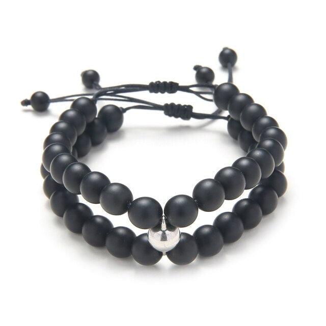 2PCS Couple Bracelets Sets Women Mens Distance Black White Beads Magnet Attract Charm Braiding Bracelet Couples Bracelets Magnetic Distance Bracelets His And Her Stone Bracelet