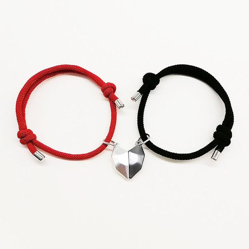 2Pcs Heart Matching Friendship Couple Minimalist Bracelet Rope Braided Magnetic Distance Bracelet Magnetic Matching Heart Bracelet For Him Her Couple Gift For Girlfriend Boyfriend Lover Wife Husband