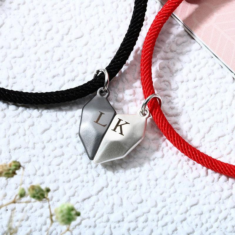 2Pcs Heart Matching Friendship Couple Minimalist Bracelet Rope Braided Magnetic Distance Bracelet Magnetic Matching Heart Bracelet For Him Her Couple Gift For Girlfriend Boyfriend Lover Wife Husband