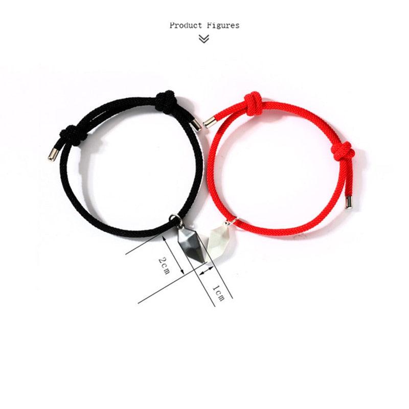 2Pcs Heart Matching Friendship Couple Minimalist Bracelet Rope Braided Magnetic Distance Bracelet Magnetic Matching Heart Bracelet For Him Her Couple Gift For Girlfriend Boyfriend Lover Wife Husband