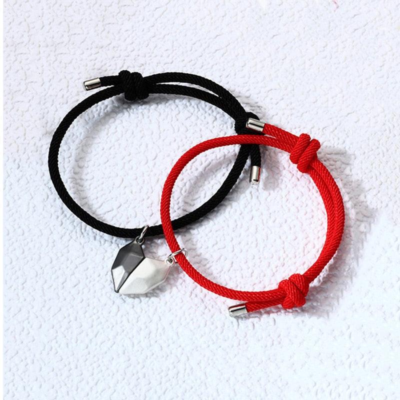 2Pcs Heart Matching Friendship Couple Minimalist Bracelet Rope Braided Magnetic Distance Bracelet Magnetic Matching Heart Bracelet For Him Her Couple Gift For Girlfriend Boyfriend Lover Wife Husband