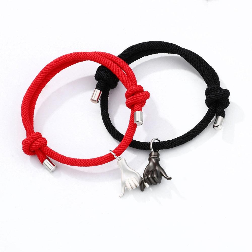 2Pcs Hold Hand Couple Bracelet Pinky Promise Pull Hook Hand Pendant Chain Hand Pendant Necklace Set Adjustable Rope Link Chain Couple Matching Necklace For Best Friend Couples Party Birthday Gifts