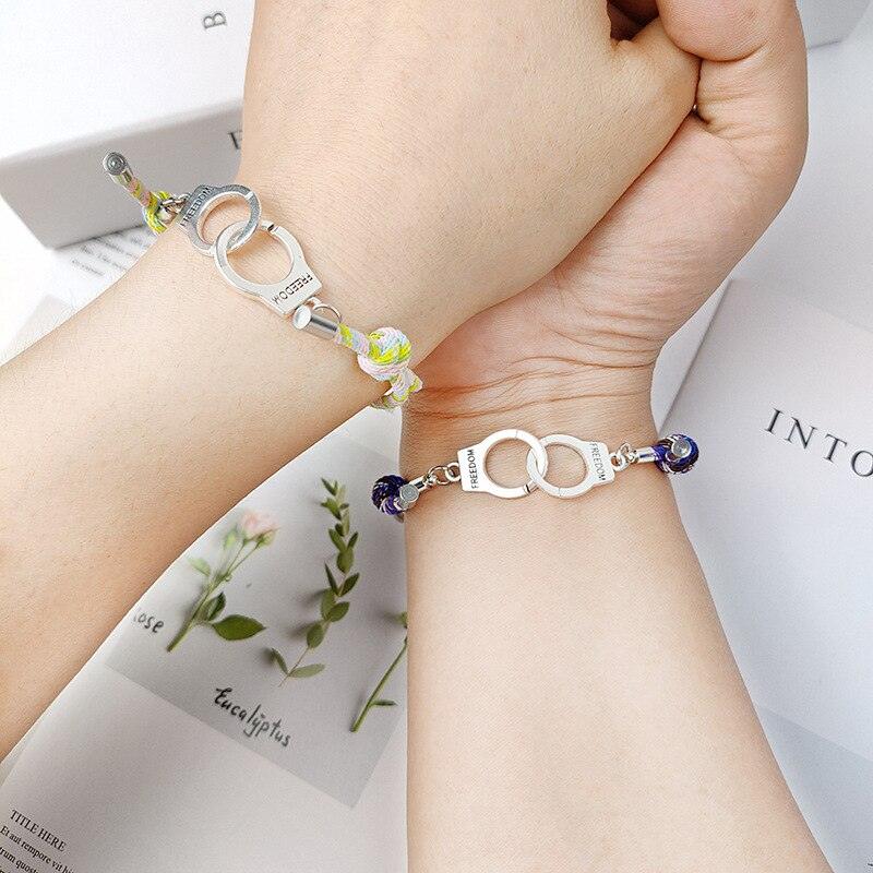 2pcs Magnet Couple Bracelet Handcuffs Braclet Adjustable Matching Couples Bracelets Attraction Long Distance Relationship Matching Bracelets Adjustable Pinky Promise Bracelets Valentine's Day Gifts For Couples