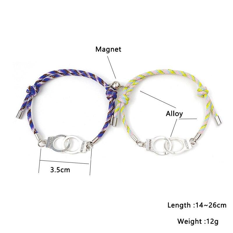 2pcs Magnet Couple Bracelet Handcuffs Braclet Adjustable Matching Couples Bracelets Attraction Long Distance Relationship Matching Bracelets Adjustable Pinky Promise Bracelets Valentine's Day Gifts For Couples