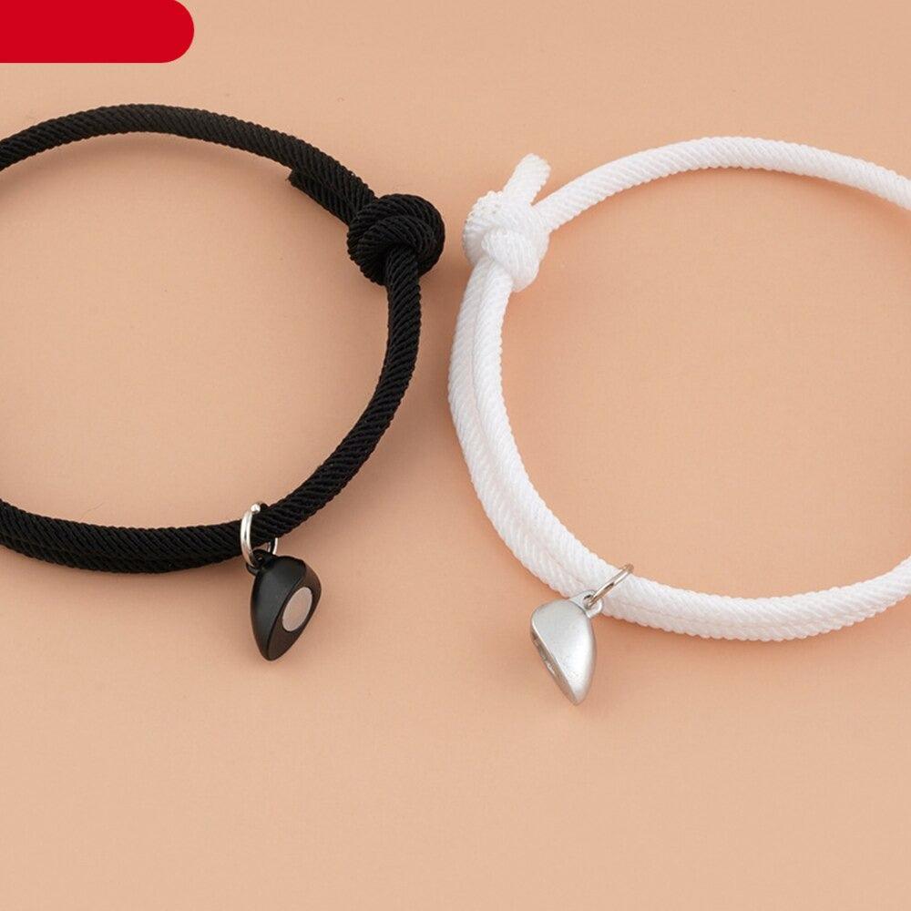 2pcs Magnet Couple Bracelet Heart Pendant Jewelry Lucky Knitting Rope Bracelets Couple Bracelets Mutual Attraction Bracelets Vows Of Eternal Love Jewelry Gifts For Boyfriend Girlfriend Best Friend