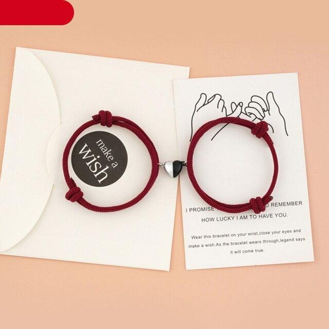 2pcs Magnet Couple Bracelet Heart Pendant Jewelry Lucky Knitting Rope Bracelets Couple Bracelets Mutual Attraction Bracelets Vows Of Eternal Love Jewelry Gifts For Boyfriend Girlfriend Best Friend