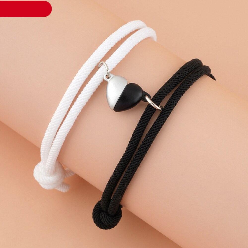 2pcs Magnet Couple Bracelet Heart Pendant Jewelry Lucky Knitting Rope Bracelets Couple Bracelets Mutual Attraction Bracelets Vows Of Eternal Love Jewelry Gifts For Boyfriend Girlfriend Best Friend