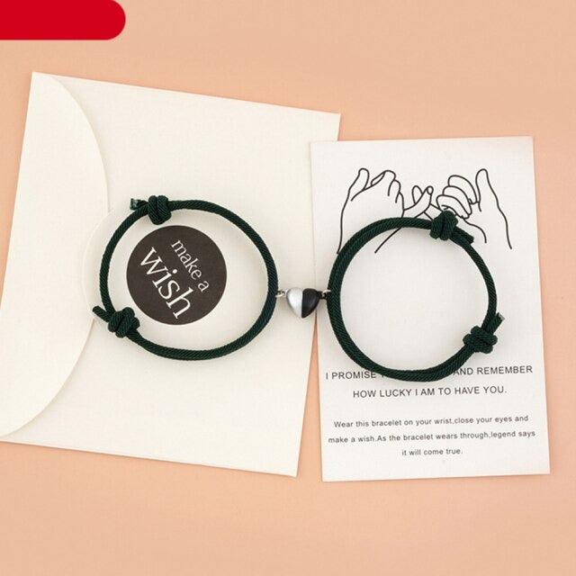 2pcs Magnet Couple Bracelet Heart Pendant Jewelry Lucky Knitting Rope Bracelets Couple Bracelets Mutual Attraction Bracelets Vows Of Eternal Love Jewelry Gifts For Boyfriend Girlfriend Best Friend