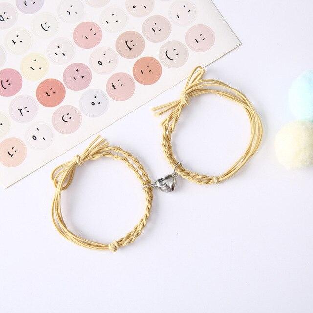 2PCS Magnetic Bracelet Stainless Steel Love Heart Charm Couple Bracelets For Friend Braid Rope Bracelets Magnet Adjustable Rope Matching Bracelet Love Bracelet Couples 2 Pieces Relationship Magnetic Bracelet