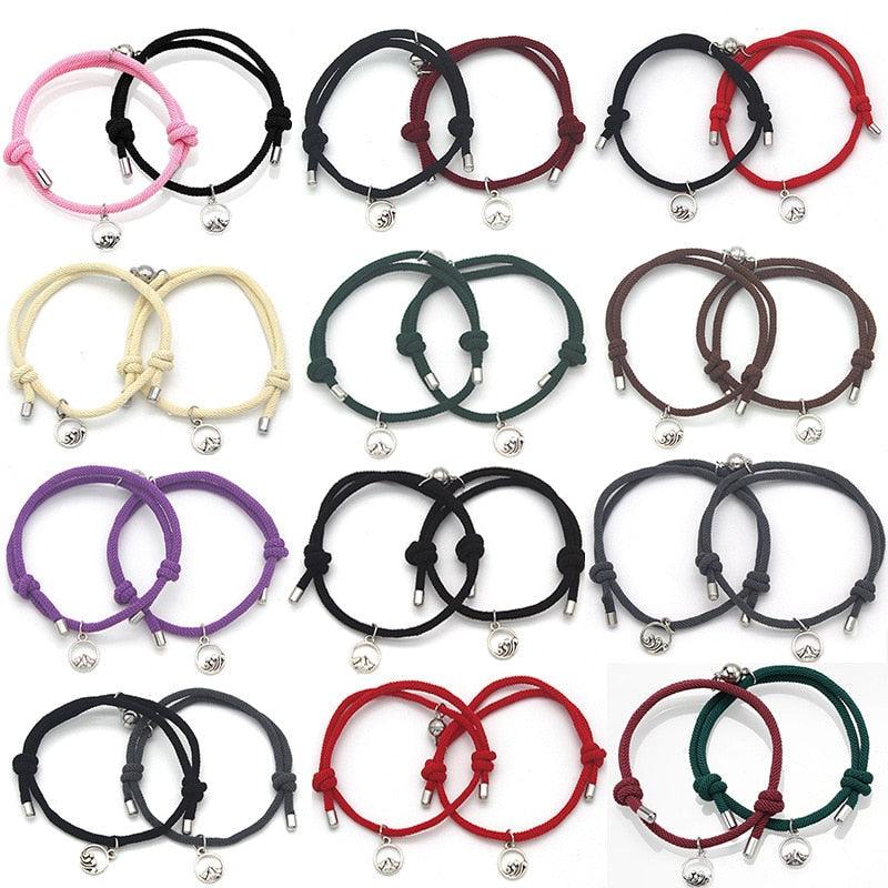 2Pcs Minimalist Magnetic Couple Bracelet Braided Rope Lover Friendship Matching Distance Relationship Matching Handmade Bracelets With Mutual Attraction Magnetic Bells Friendship Rope Bracelet