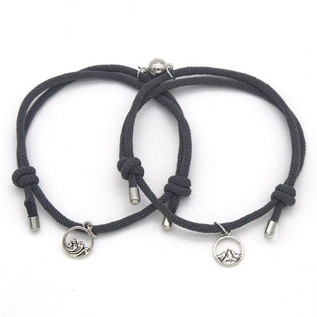 2Pcs Minimalist Magnetic Couple Bracelet Braided Rope Lover Friendship Matching Distance Relationship Matching Handmade Bracelets With Mutual Attraction Magnetic Bells Friendship Rope Bracelet