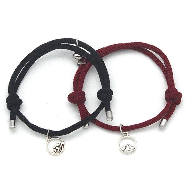 2Pcs Minimalist Magnetic Couple Bracelet Braided Rope Lover Friendship Matching Distance Relationship Matching Handmade Bracelets With Mutual Attraction Magnetic Bells Friendship Rope Bracelet