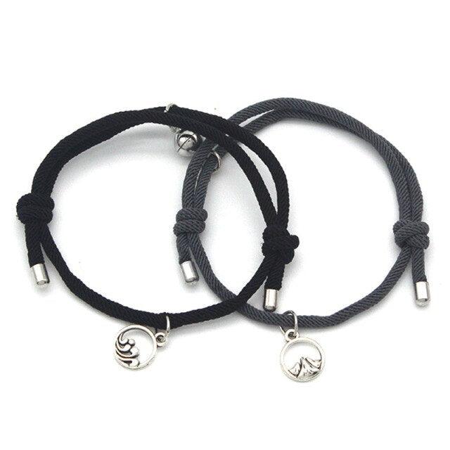 2Pcs Minimalist Magnetic Couple Bracelet Braided Rope Lover Friendship Matching Distance Relationship Matching Handmade Bracelets With Mutual Attraction Magnetic Bells Friendship Rope Bracelet