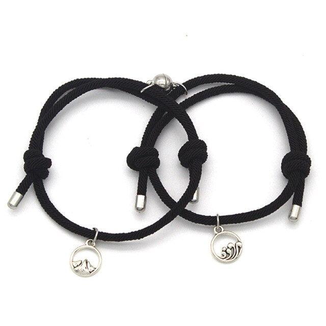 2Pcs Minimalist Magnetic Couple Bracelet Braided Rope Lover Friendship Matching Distance Relationship Matching Handmade Bracelets With Mutual Attraction Magnetic Bells Friendship Rope Bracelet