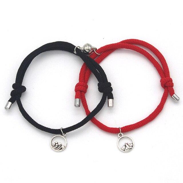 2Pcs Minimalist Magnetic Couple Bracelet Braided Rope Lover Friendship Matching Distance Relationship Matching Handmade Bracelets With Mutual Attraction Magnetic Bells Friendship Rope Bracelet