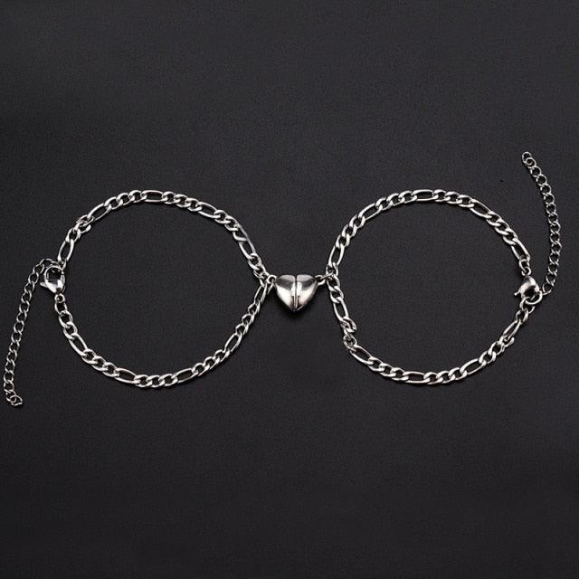 2pcs /pair Magnet Attraction Stainless Steel Pendant Couple Bracelets Jewelry Titanium Steel Chain Bracelet Couples Bracelets For Women Men Stainless Steel Heart Magnet Bracelets For Couples