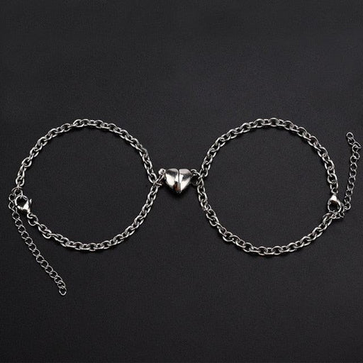 2pcs /pair Magnet Attraction Stainless Steel Pendant Couple Bracelets Jewelry Titanium Steel Chain Bracelet Couples Bracelets For Women Men Stainless Steel Heart Magnet Bracelets For Couples