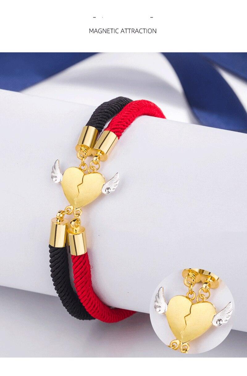 2pcs / Set Magnet Attracts Pendant Couple Bracelet Heartbreak Charm Lucky Red Rope Bracelets Infinite Love Rope Bracelet Set Adjustable Relationship Matching Bracelet For Boyfriend Girlfriend Valentine's Day