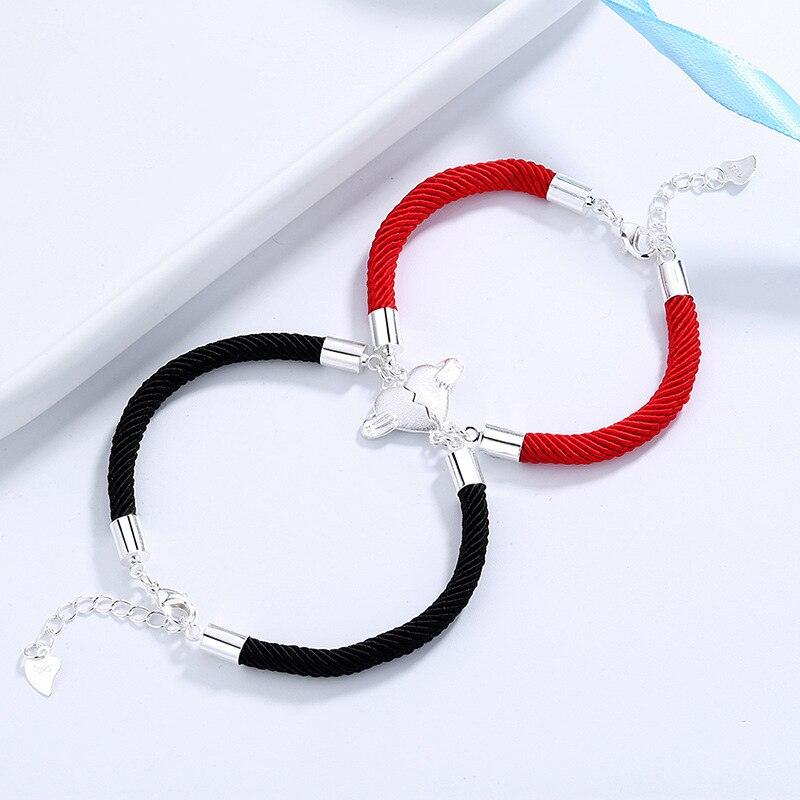 2pcs / Set Magnet Attracts Pendant Couple Bracelet Heartbreak Charm Lucky Red Rope Bracelets Infinite Love Rope Bracelet Set Adjustable Relationship Matching Bracelet For Boyfriend Girlfriend Valentine's Day