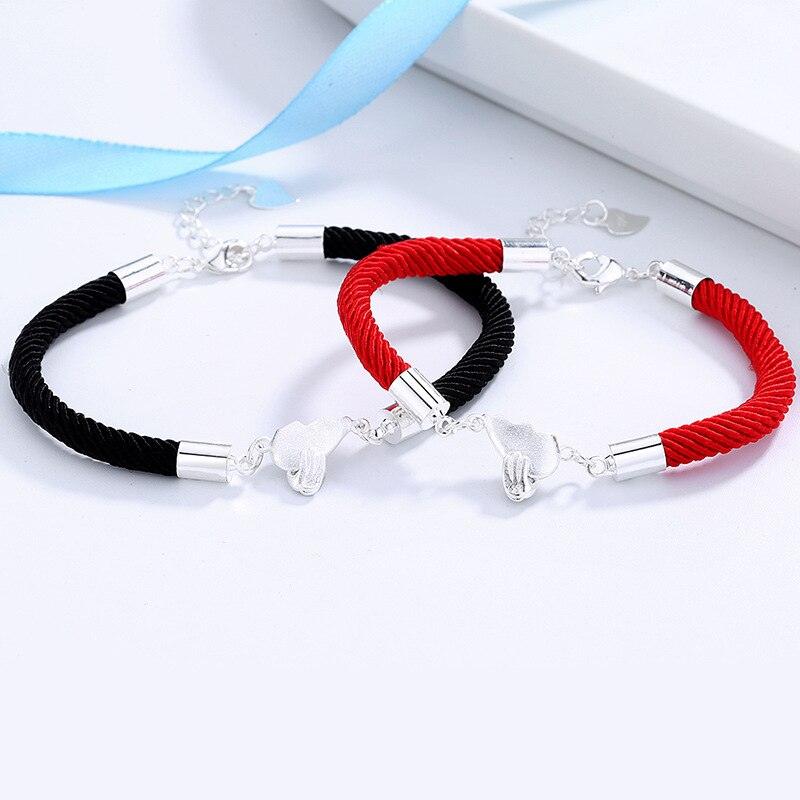 2pcs / Set Magnet Attracts Pendant Couple Bracelet Heartbreak Charm Lucky Red Rope Bracelets Infinite Love Rope Bracelet Set Adjustable Relationship Matching Bracelet For Boyfriend Girlfriend Valentine's Day