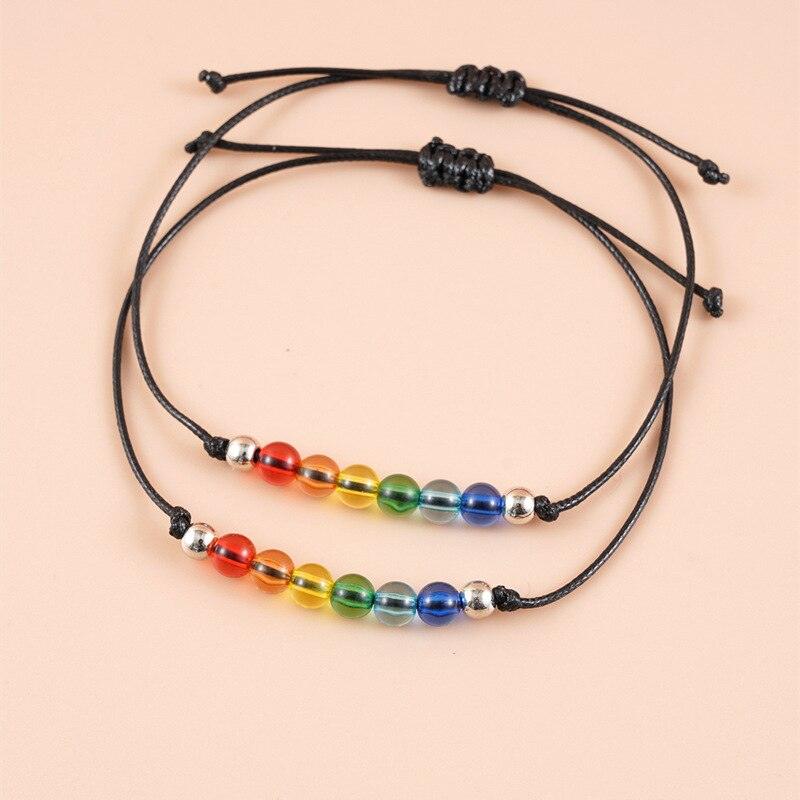 2Pcs/ Set Rainbow Bracelet Rainbow Rope Jewelry Women Men Modern Adjustable Bracelet Gift Couple Cord Bracelets Rainbow Friendship Bracelets Relationship Connection Bracelet For Women