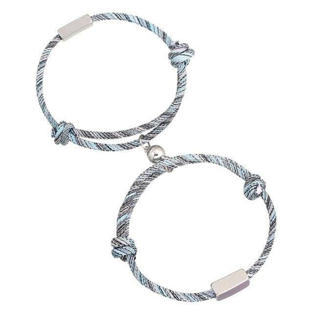 2pcs / Set Stainless Steel Cute Couple Bracelets Magnet Attraction Rope Bracelet Magnetic Couple Bracelet Relationship Matching Bracelets Set With Magnetic Bells Ideal Gift For Valentines