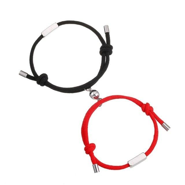 2pcs / Set Stainless Steel Cute Couple Bracelets Magnet Attraction Rope Bracelet Magnetic Couple Bracelet Relationship Matching Bracelets Set With Magnetic Bells Ideal Gift For Valentines