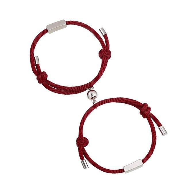 2pcs / Set Stainless Steel Cute Couple Bracelets Magnet Attraction Rope Bracelet Magnetic Couple Bracelet Relationship Matching Bracelets Set With Magnetic Bells Ideal Gift For Valentines