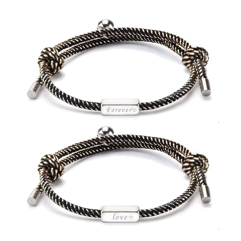 2pcs / Set Stainless Steel Cute Couple Bracelets Magnet Attraction Rope Bracelet Magnetic Couple Bracelet Relationship Matching Bracelets Set With Magnetic Bells Ideal Gift For Valentines