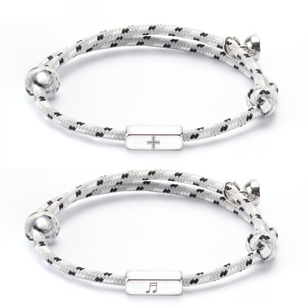 2pcs / Set Stainless Steel Cute Couple Bracelets Magnet Attraction Rope Bracelet Magnetic Couple Bracelet Relationship Matching Bracelets Set With Magnetic Bells Ideal Gift For Valentines