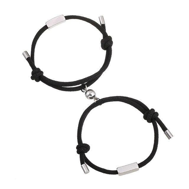 2pcs / Set Stainless Steel Cute Couple Bracelets Magnet Attraction Rope Bracelet Magnetic Couple Bracelet Relationship Matching Bracelets Set With Magnetic Bells Ideal Gift For Valentines