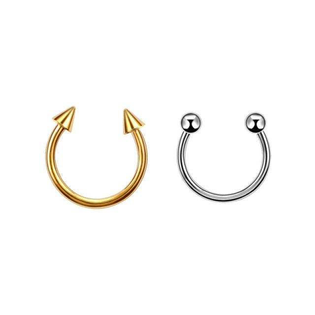 2Pcs Stainless Steel Cone Spike Horseshoe Circular Septum Nose Ring Nipple Hoops Nose Septum Eyebrow Horseshoe Fake Nose Ring C Clip Septum Lip Stainless Steel Piercing Piercing Surgical Steel Horseshoe Circular Rings Ear Piercing Body Jewelry