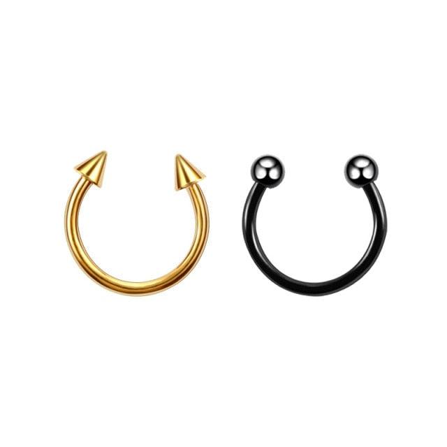 2Pcs Stainless Steel Cone Spike Horseshoe Circular Septum Nose Ring Nipple Hoops Nose Septum Eyebrow Horseshoe Fake Nose Ring C Clip Septum Lip Stainless Steel Piercing Piercing Surgical Steel Horseshoe Circular Rings Ear Piercing Body Jewelry