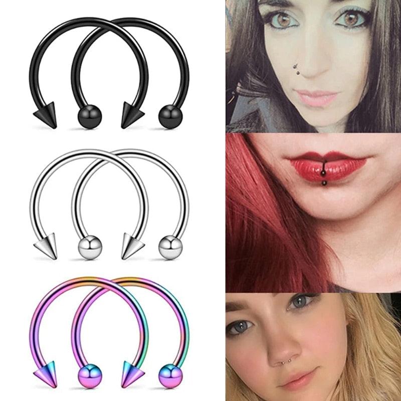 2Pcs Stainless Steel Cone Spike Horseshoe Circular Septum Nose Ring Nipple Hoops Nose Septum Eyebrow Horseshoe Fake Nose Ring C Clip Septum Lip Stainless Steel Piercing Piercing Surgical Steel Horseshoe Circular Rings Ear Piercing Body Jewelry