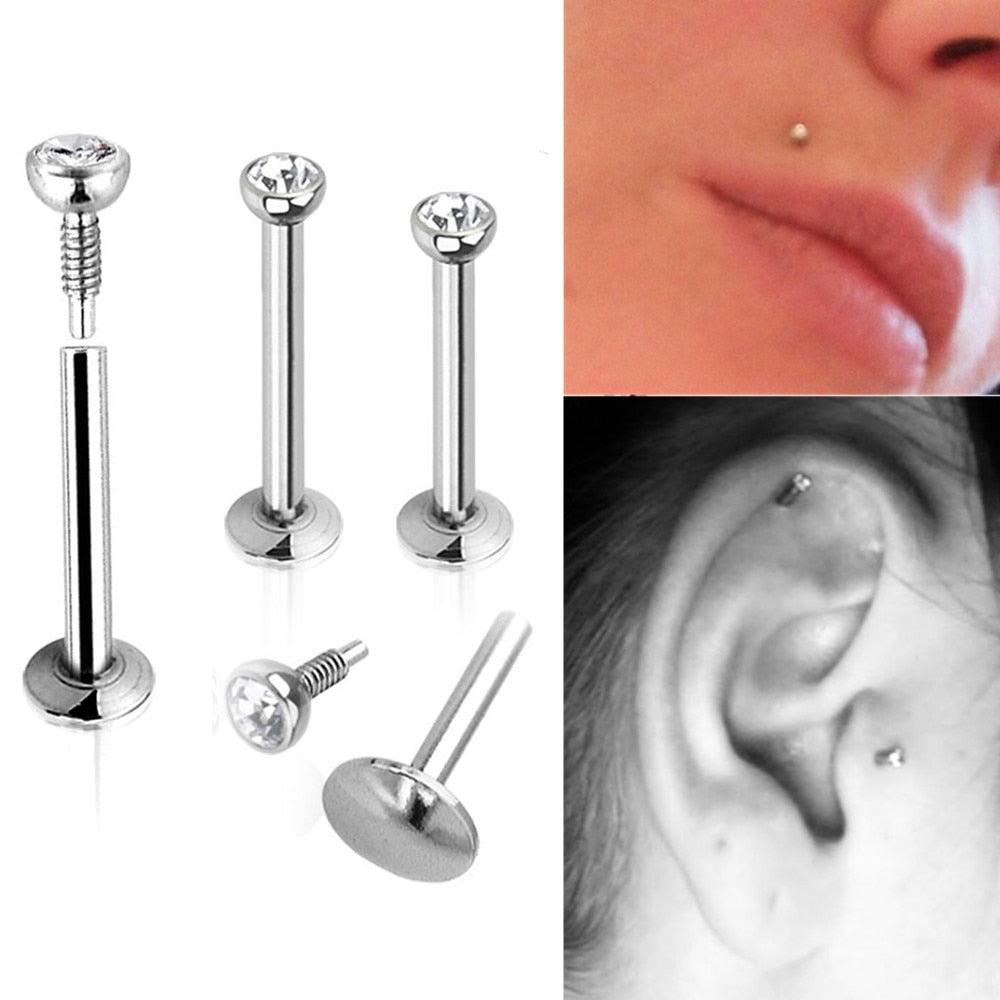 2pcs Stainless Steel Internally Threaded Zircon Lip Bar Labret Ring Ear Tragus Cartilage Stud Piercing Body Jewelry Surgical Steel Tragus Cartilage Helix Earrings Studs Replacement Balls Short Labret Lip Rings Stainless Steel Lip Rings Nose Studs