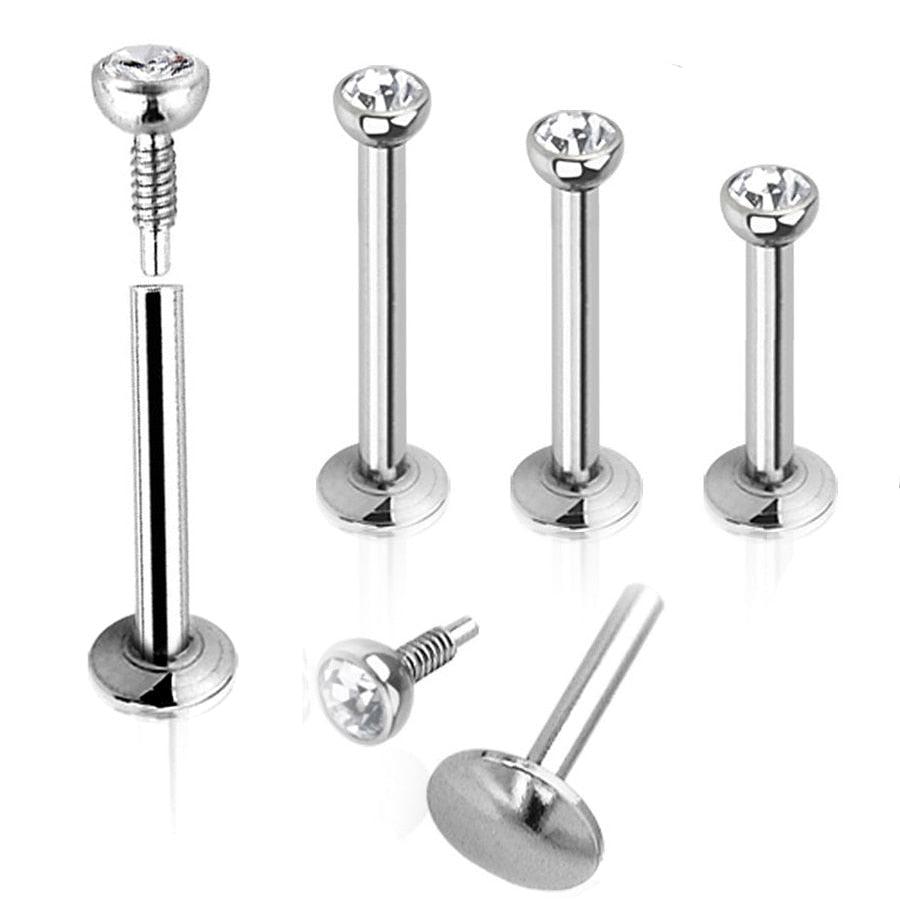 2pcs Stainless Steel Internally Threaded Zircon Lip Bar Labret Ring Ear Tragus Cartilage Stud Piercing Body Jewelry Surgical Steel Tragus Cartilage Helix Earrings Studs Replacement Balls Short Labret Lip Rings Stainless Steel Lip Rings Nose Studs