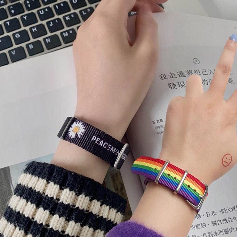 2PCS Strap Bracelets Rainbow Wristband Womens Bracelet Cotton Linen Adjustable Charm Straps Couple Rainbow Bracelets Adjustable Watch Band Hand Bracelet Comfortable Bracelet For Women And Men