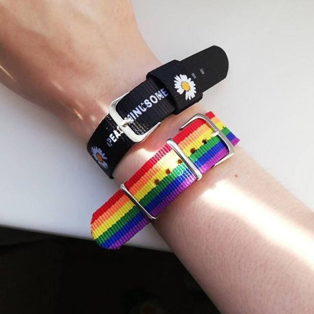 2PCS Strap Bracelets Rainbow Wristband Womens Bracelet Cotton Linen Adjustable Charm Straps Couple Rainbow Bracelets Adjustable Watch Band Hand Bracelet Comfortable Bracelet For Women And Men