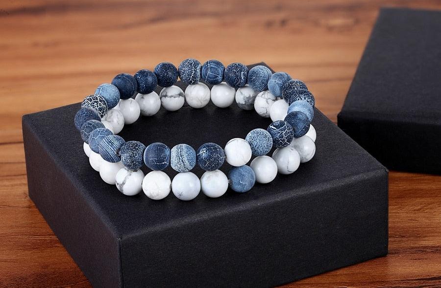 2pcs/set 7 Style Couples Distance Bracelet Natural Stone Yoga Beaded Bracelet For Men Women Friend Gift Charm Natural Beaded Bracelets For Women Tiny Crushed Stone Natural Stone Charm Bracelet