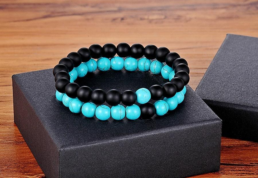 2pcs/set 7 Style Couples Distance Bracelet Natural Stone Yoga Beaded Bracelet For Men Women Friend Gift Charm Natural Beaded Bracelets For Women Tiny Crushed Stone Natural Stone Charm Bracelet