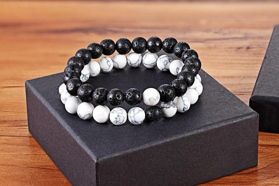 2pcs/set 7 Style Couples Distance Bracelet Natural Stone Yoga Beaded Bracelet For Men Women Friend Gift Charm Natural Beaded Bracelets For Women Tiny Crushed Stone Natural Stone Charm Bracelet