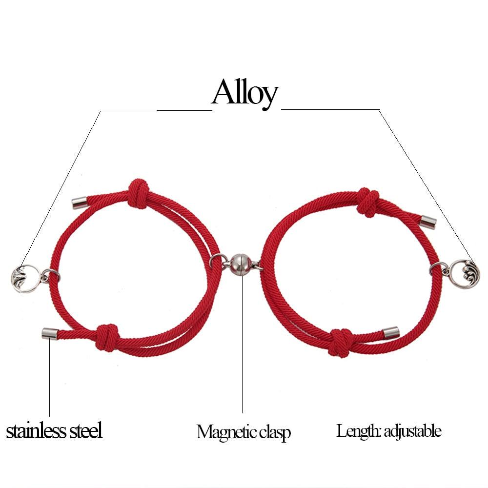 2PCS/Set Alloy Couple Magnetic Attraction Ball Creative Bracelet Stainless Steel Friendship Rope Mutual Attraction Bracelets Vows Of Eternal Love Jewelry Gifts For Boyfriend Girlfriend Best Friend