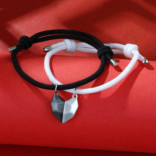 2pcs/Set Charm Magnet Bracelet For Women Men Heart Shaped Bracelets Two Souls One Heart Matching Bracelets For Couples Creative Magnet Wishing Stone Lovers Bracelets
