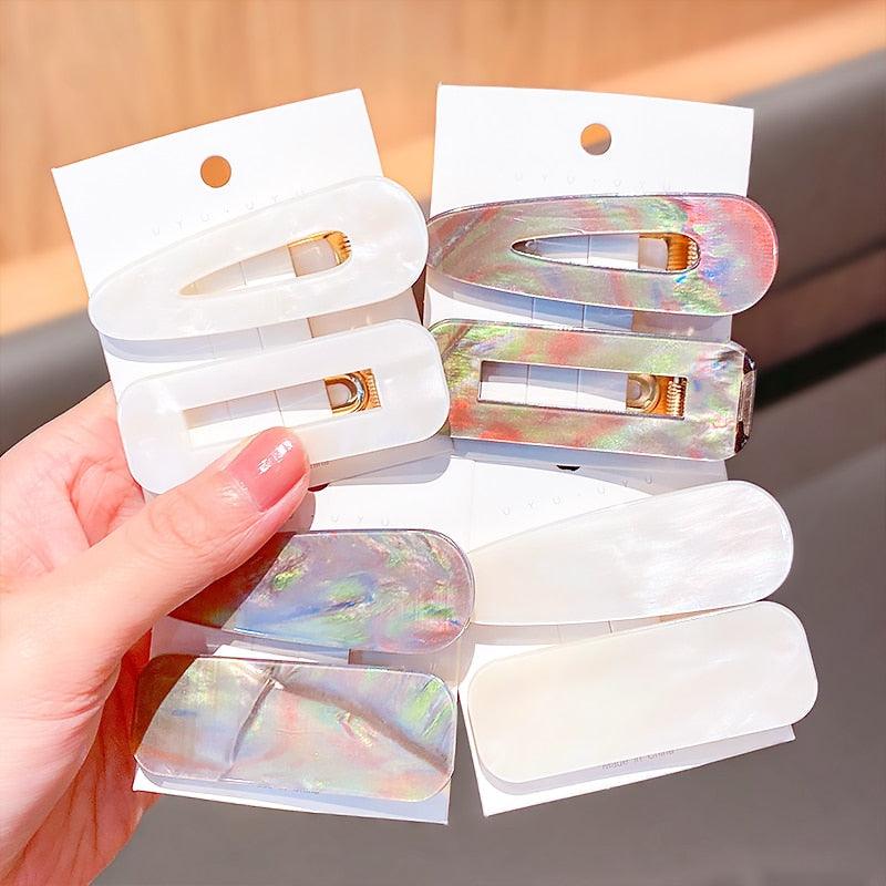 2PCS/Set Fashion WomenElegant Acrylic Geometric Hairpin Sweet Girl Hair Clip Marble Textured Barrettes Headband Gorgeous Hair Accessories For Women