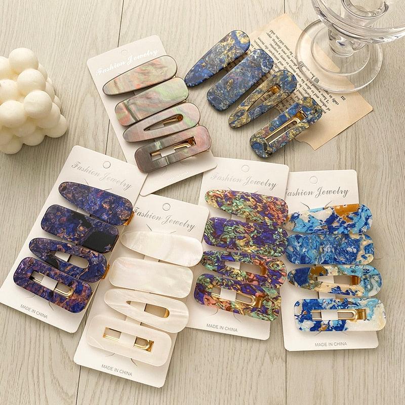 2PCS/Set Fashion WomenElegant Acrylic Geometric Hairpin Sweet Girl Hair Clip Marble Textured Barrettes Headband Gorgeous Hair Accessories For Women