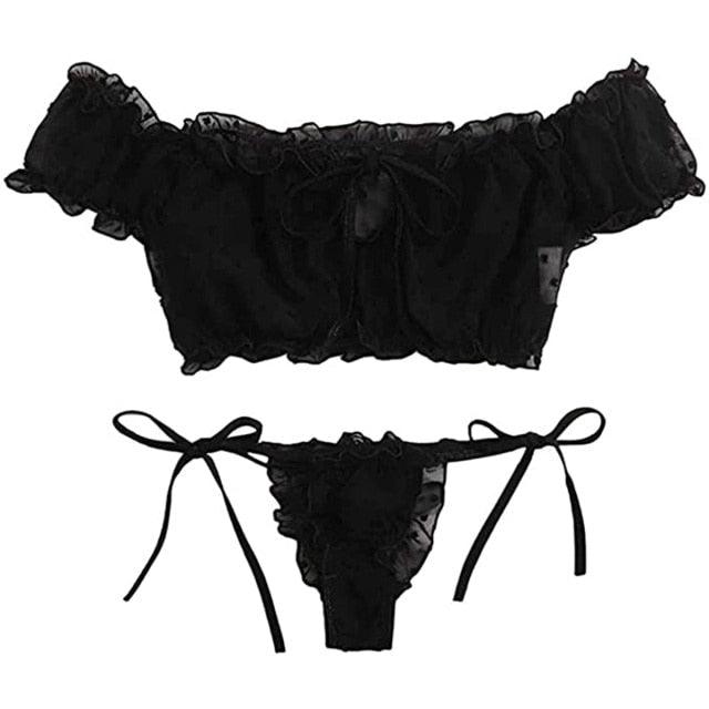 2PCS/Set Off Shoulder Lace Up Bikinis Women Sweet Women's Bathing Suit Two Piece Strap Swimsuit Swimwear Bikini Beachwear Set Casual Short Sleeve Suits Swimsuits Beachwear Bathing Suits