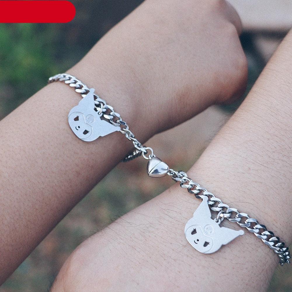 2pcs/Set Stainless Steel Charm Magnet Attractive Couple Bracelet For Best Friendship Couple Bracelets Set For Men Women Chain Bracelet Magnetic Cat Bracelet For Him And Her